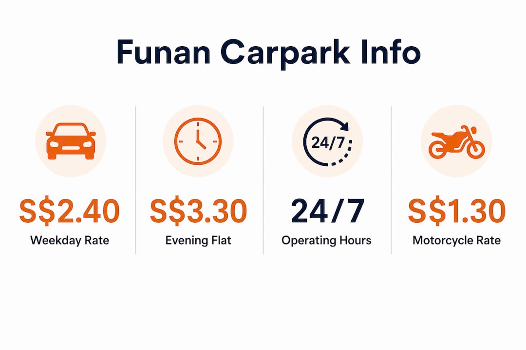 Infographic showing Funan carpark rates and hours