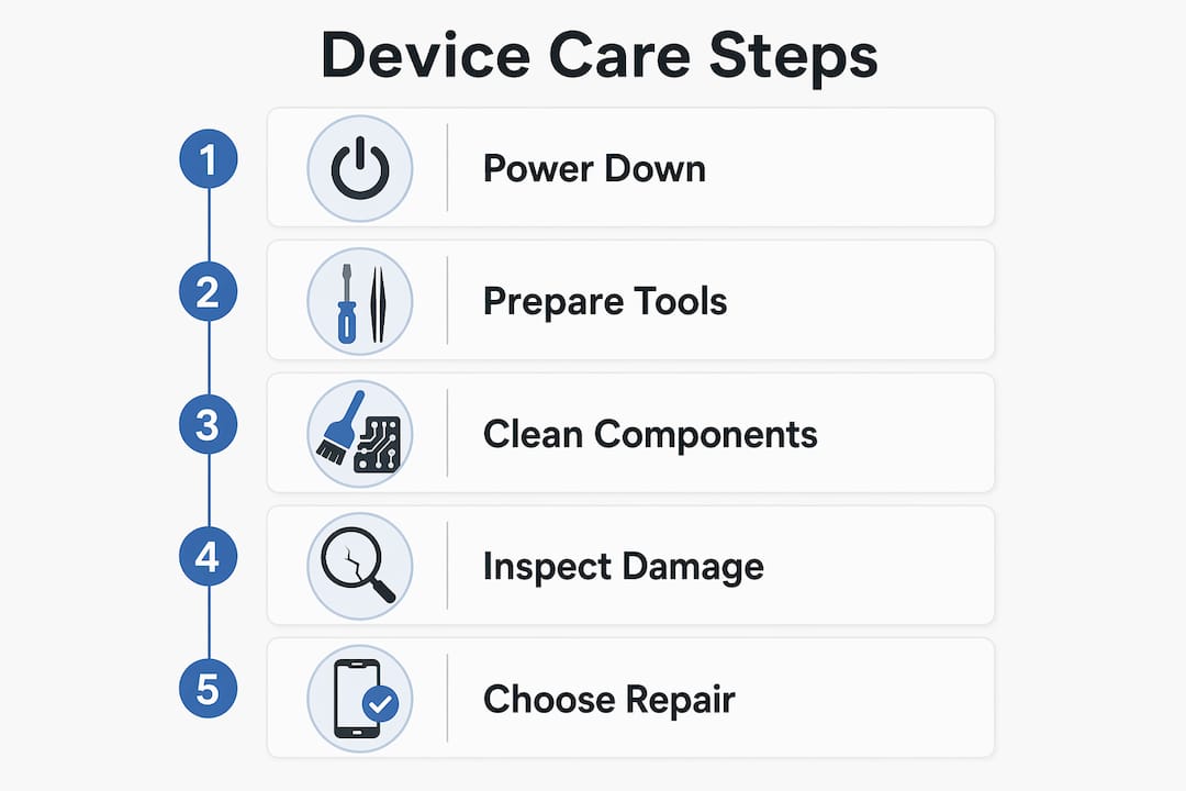 Infographic showing device care maintenance steps
