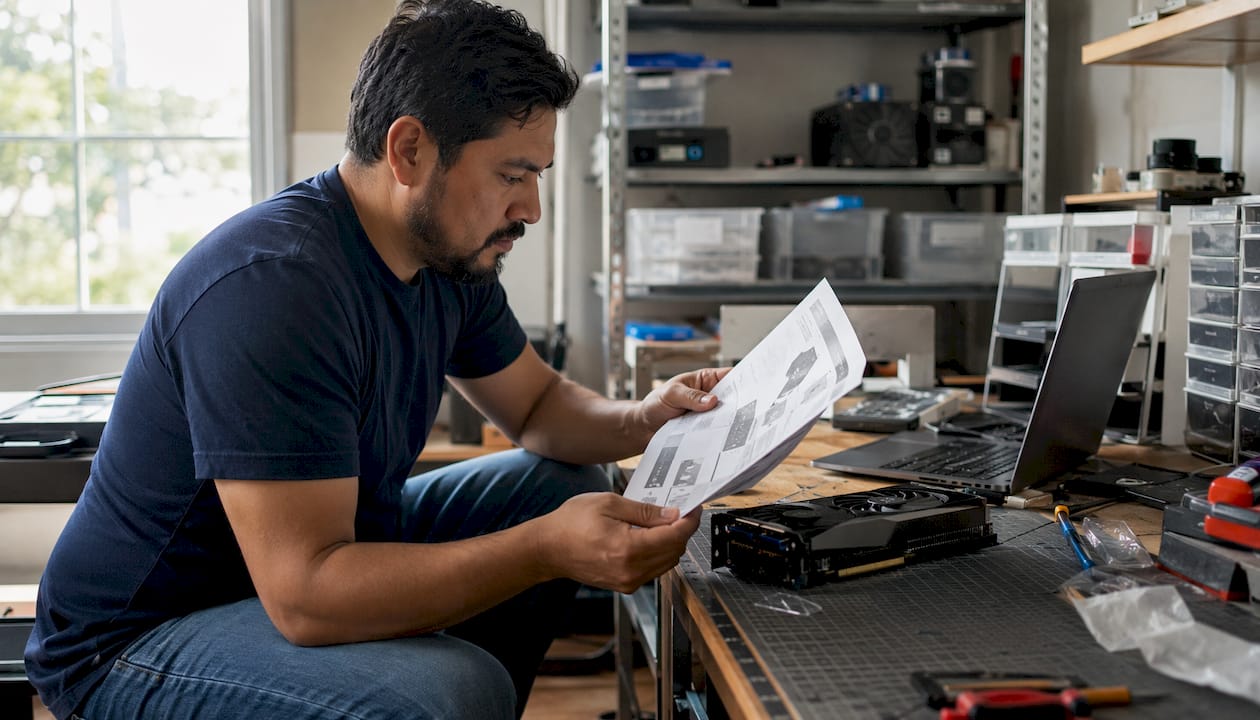 Hands reviewing GPU specifications document