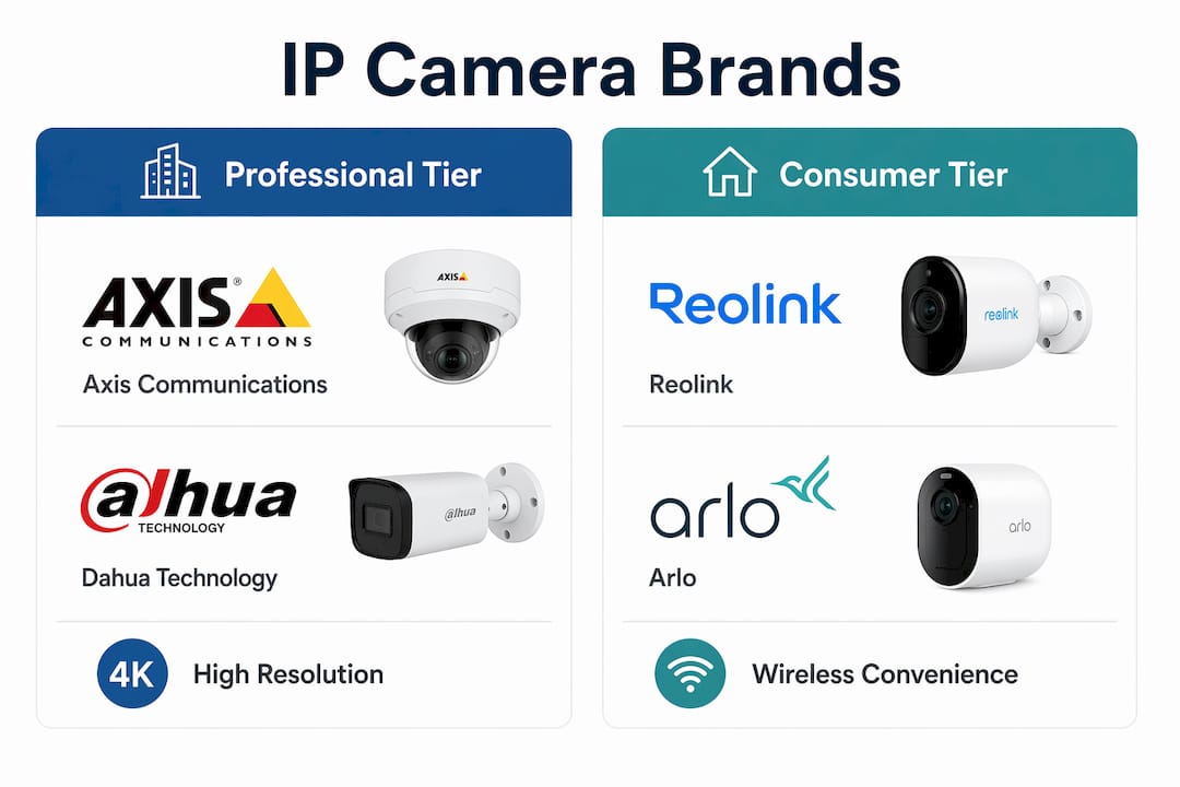 Infographic comparing professional and consumer IP camera brands