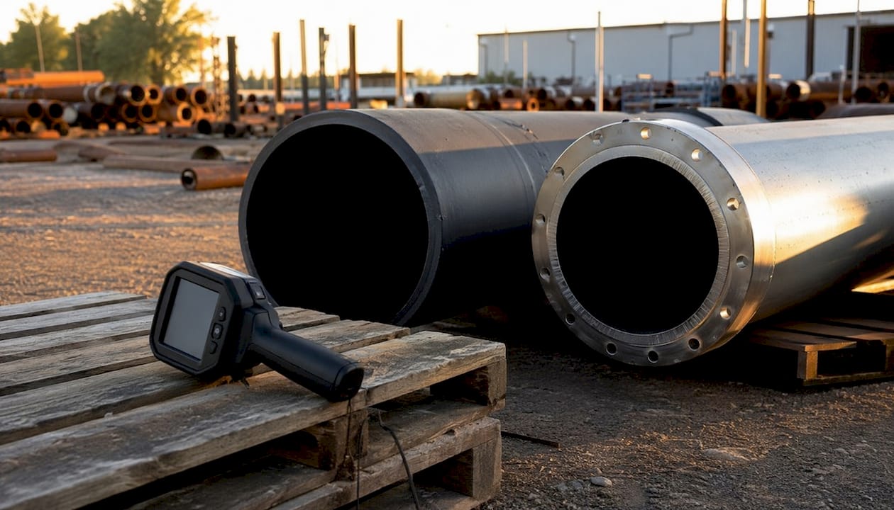 Close-up of pipes showing thermal differences