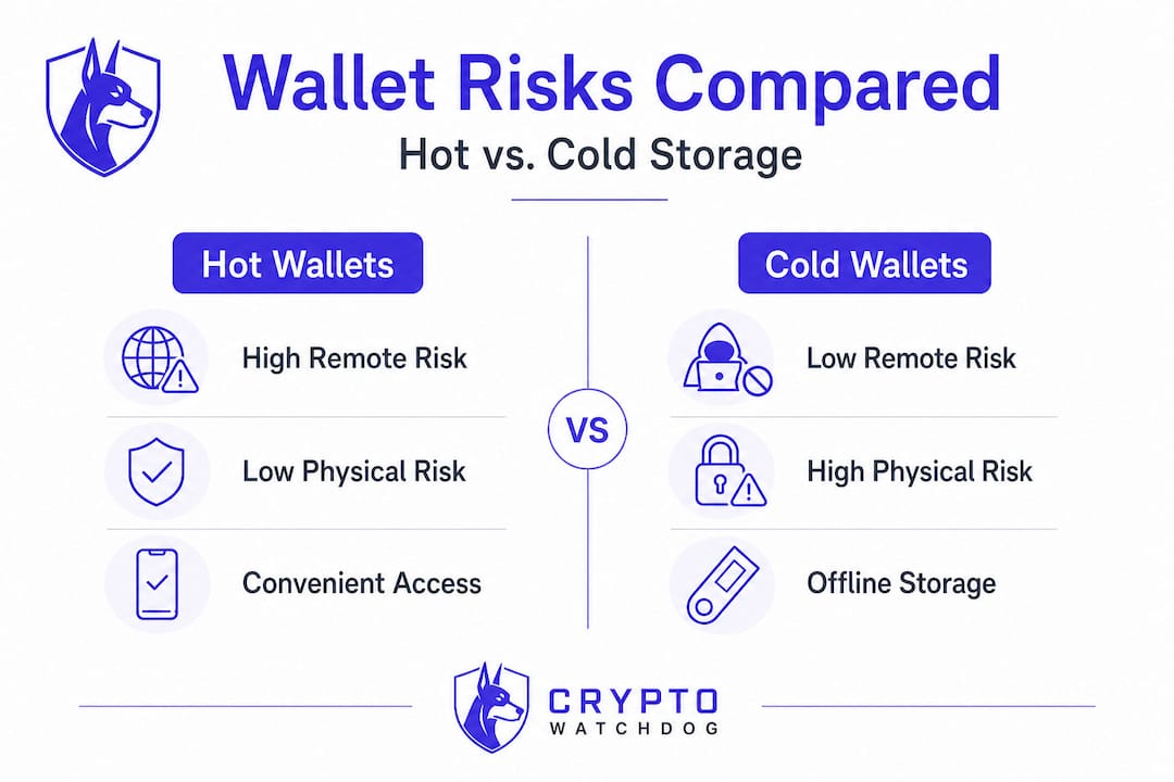 Infographic comparing risks of hot and cold wallets