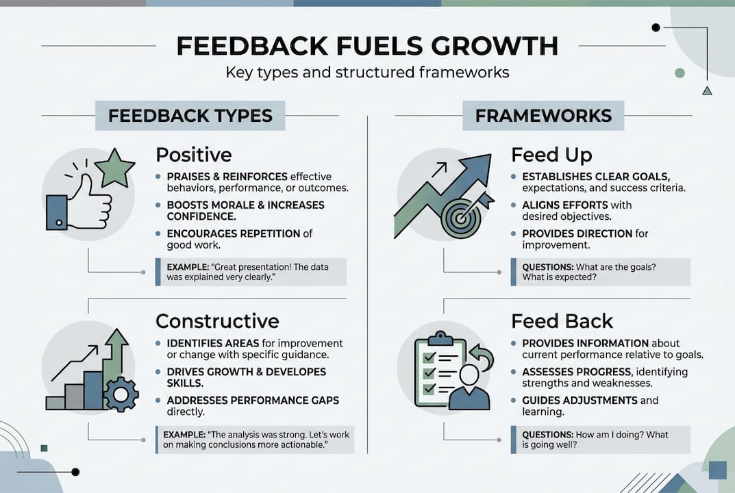 Infographic shows feedback types and frameworks