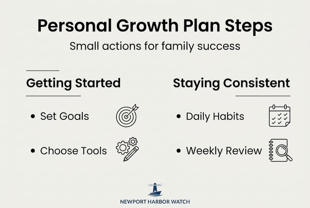 Infographic of personal growth plan steps and categories