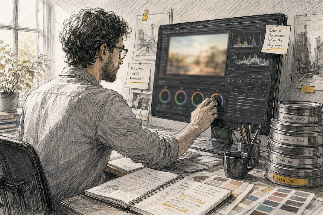 Warm color grading setup for wedding film editing
