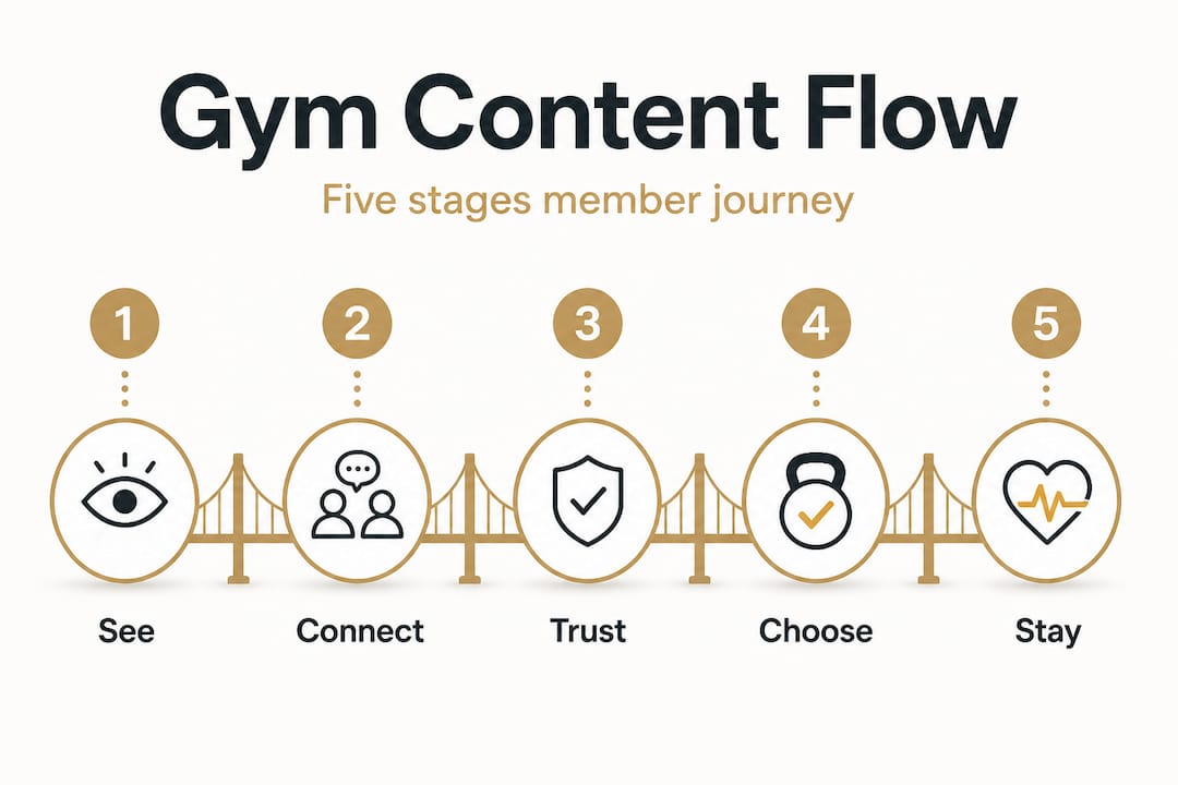 Infographic showing gym content marketing funnel stages