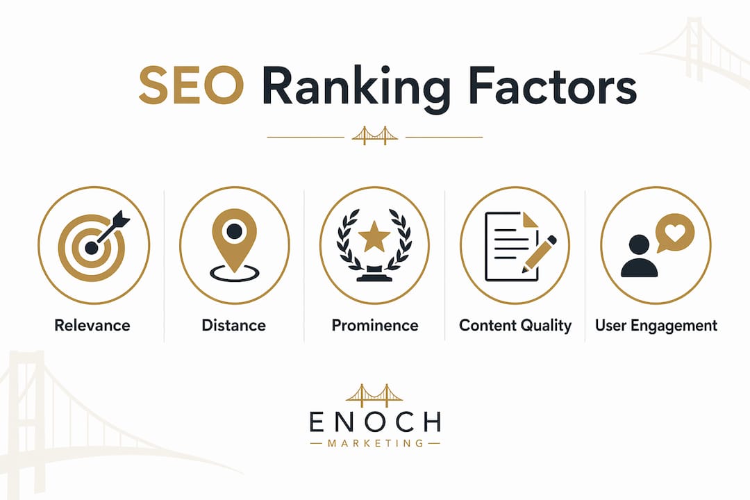 Infographic illustrating key SEO ranking factors for fitness brands