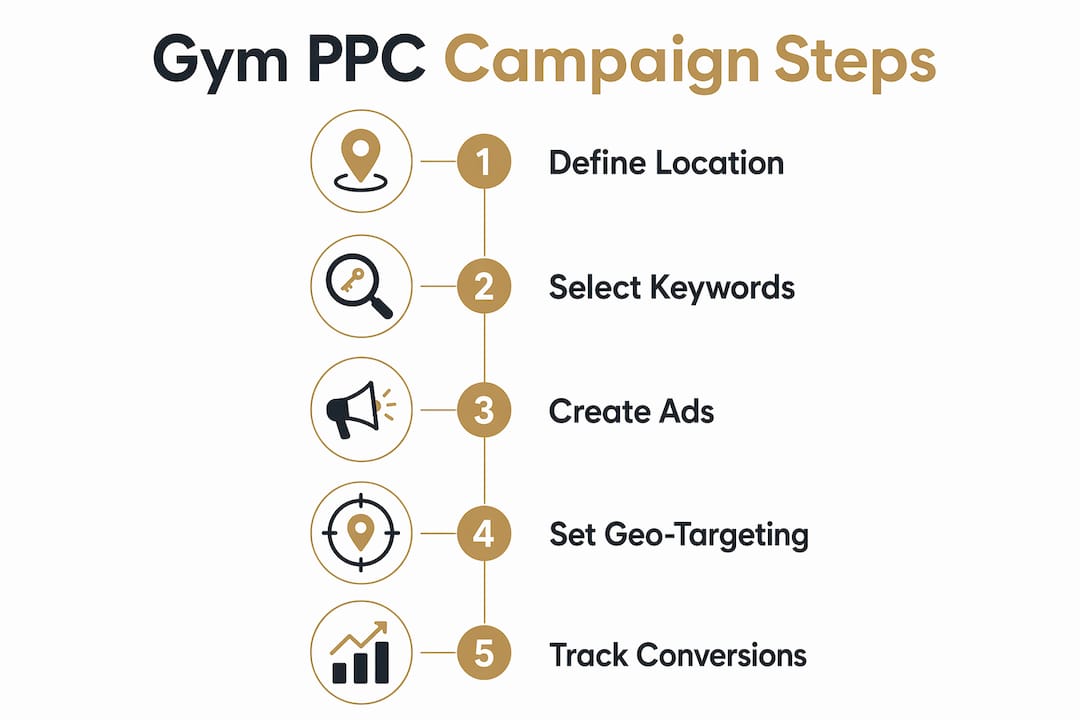 Infographic depicting gym PPC campaign steps