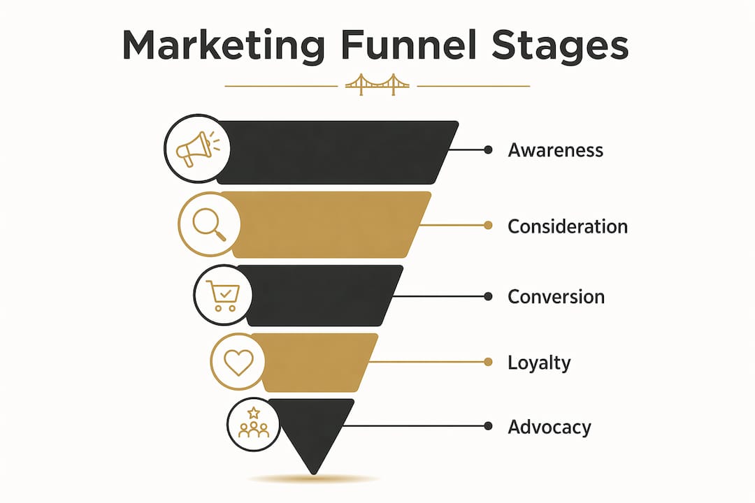 Infographic showing main stages of marketing funnel