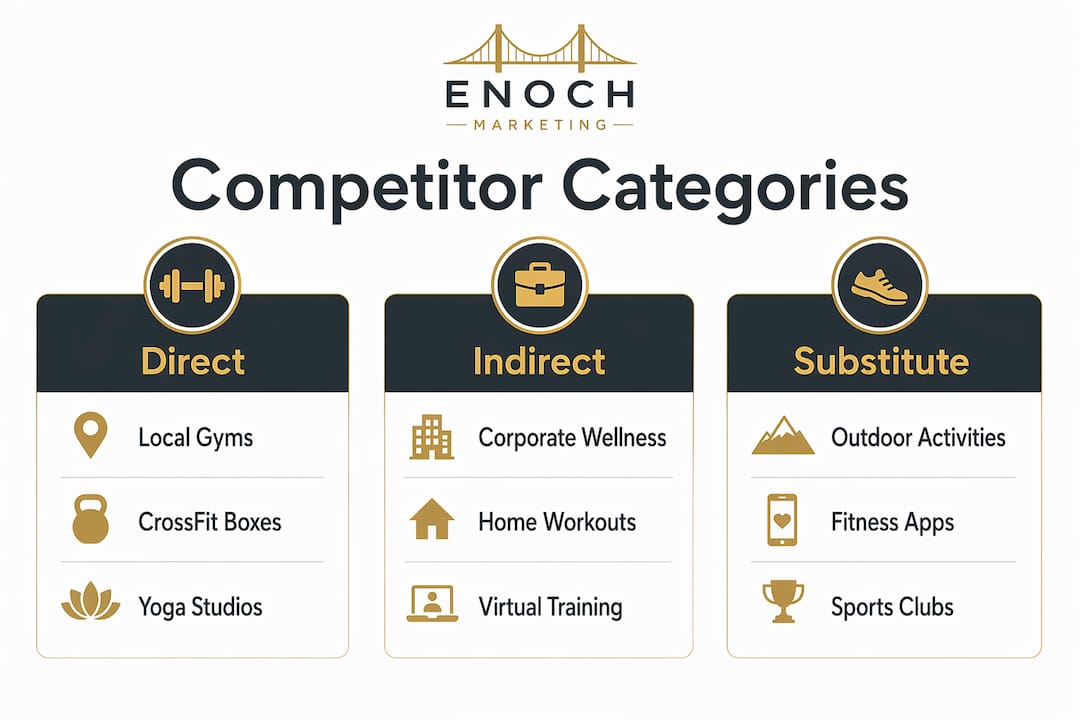 Infographic illustrating fitness competitor categories with examples and distinctions