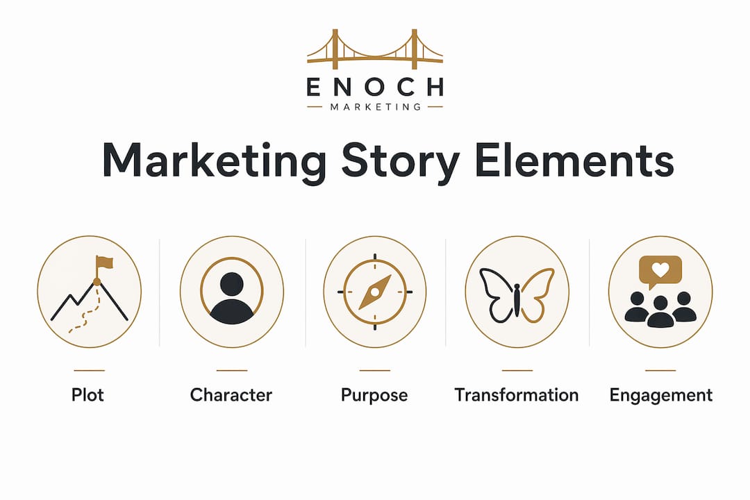 Infographic illustrating core elements of marketing storytelling