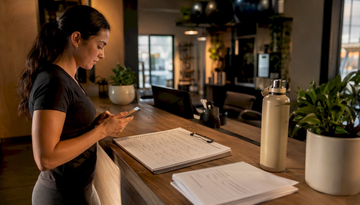 Receptionist typing lead follow-up message