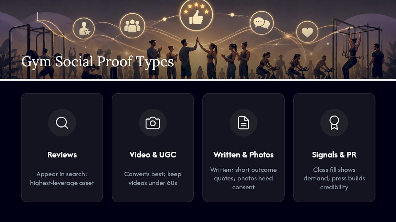 Comparison infographic of social proof types for gyms