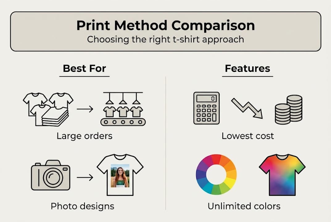 Infographic comparing t-shirt print methods
