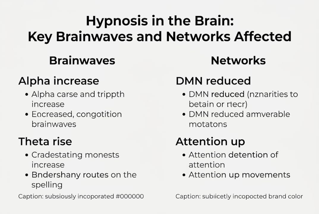 Infographic showing hypnosis brainwaves and networks