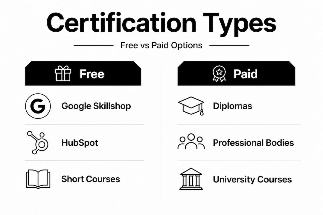 Infographic comparing free and paid certification types