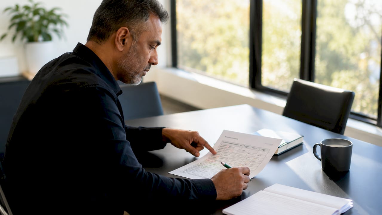 Trainer hands reviewing assessment sheet