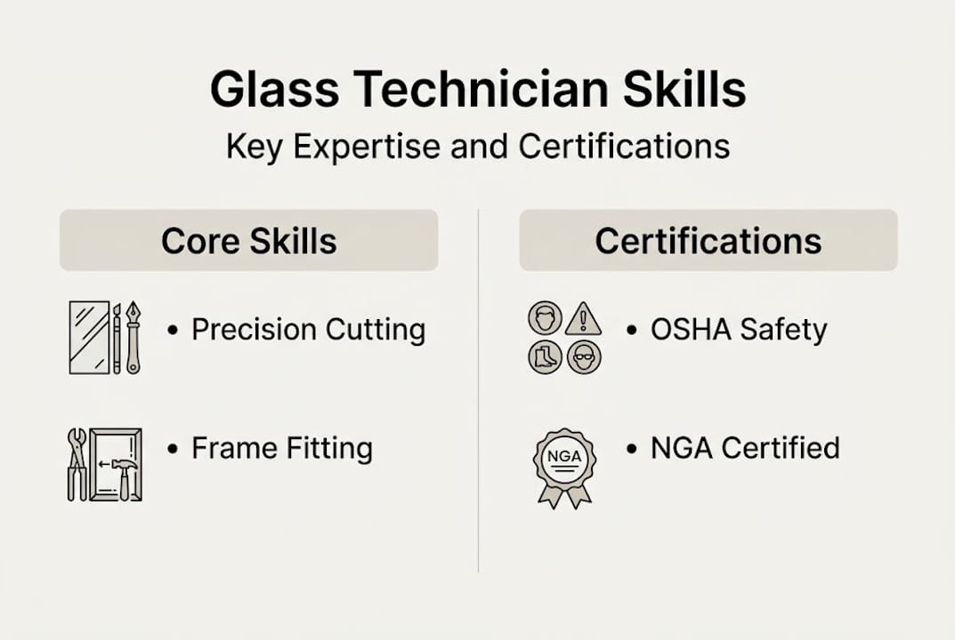 Infographic showing glass technician skills and certifications
