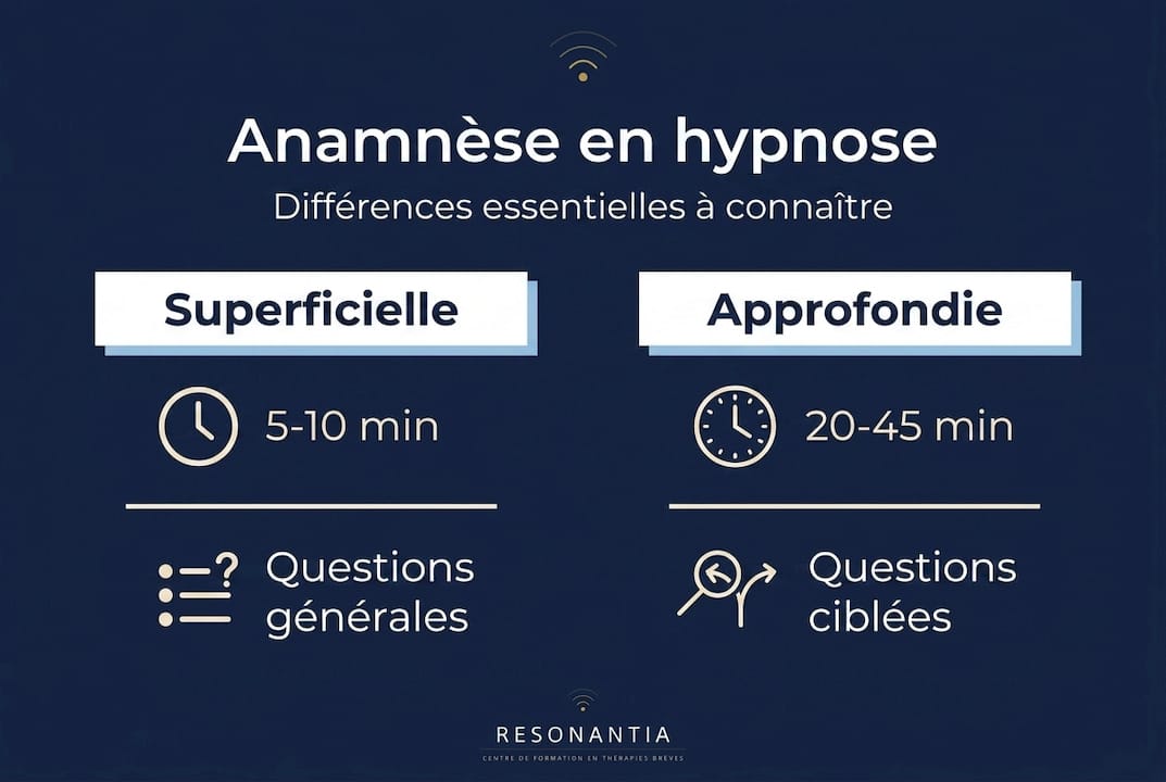 Infographie mettant en parallèle deux approches de l’anamnèse en hypnose