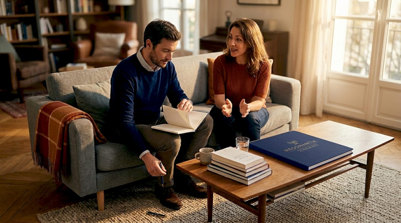 Un échange convivial installé confortablement sur un canapé, dans le cadre d’un accompagnement personnalisé.