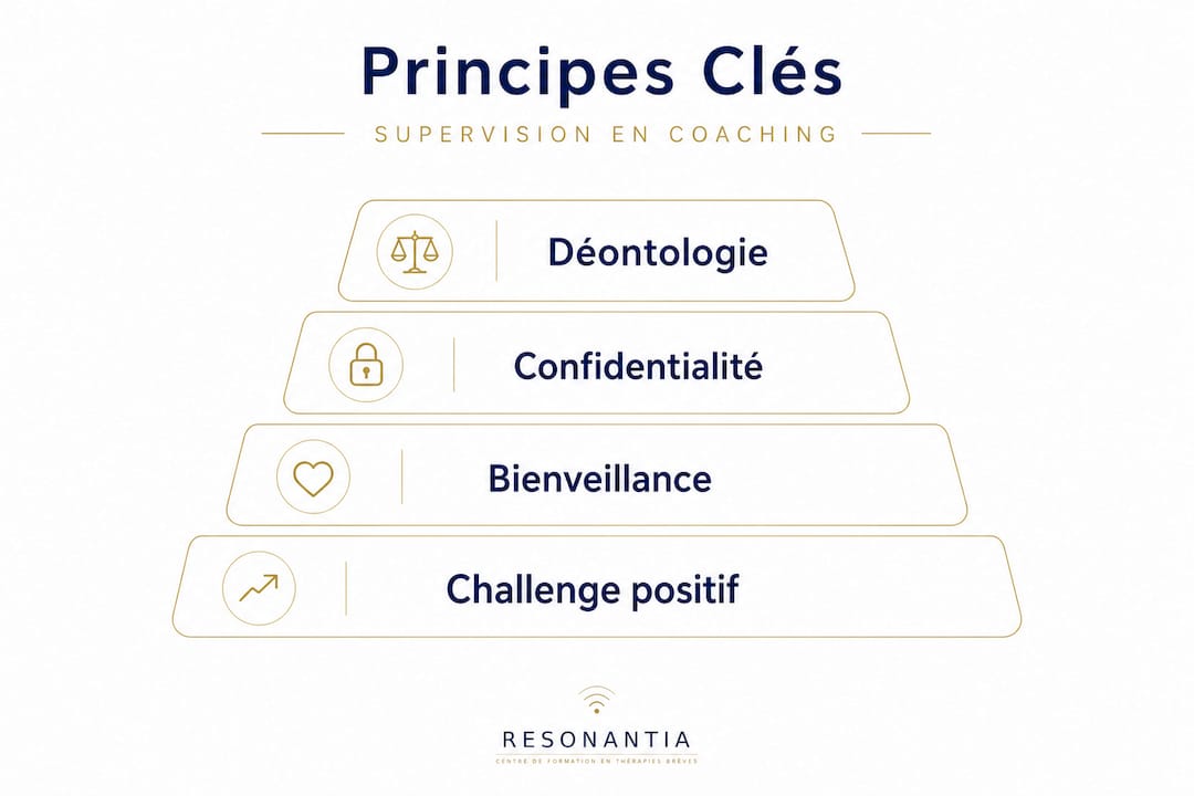 Découvrez notre infographie illustrant les grands principes : déontologie, respect de la confidentialité, bienveillance et esprit de challenge.
