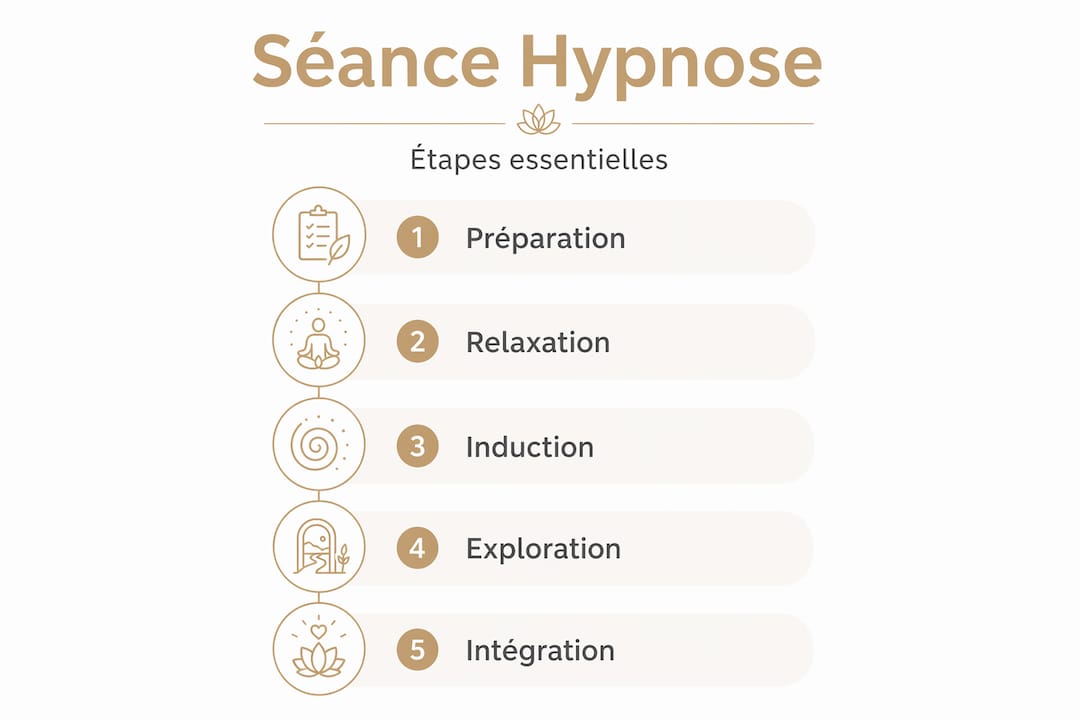 Schéma détaillant le déroulement d’une séance d’hypnose