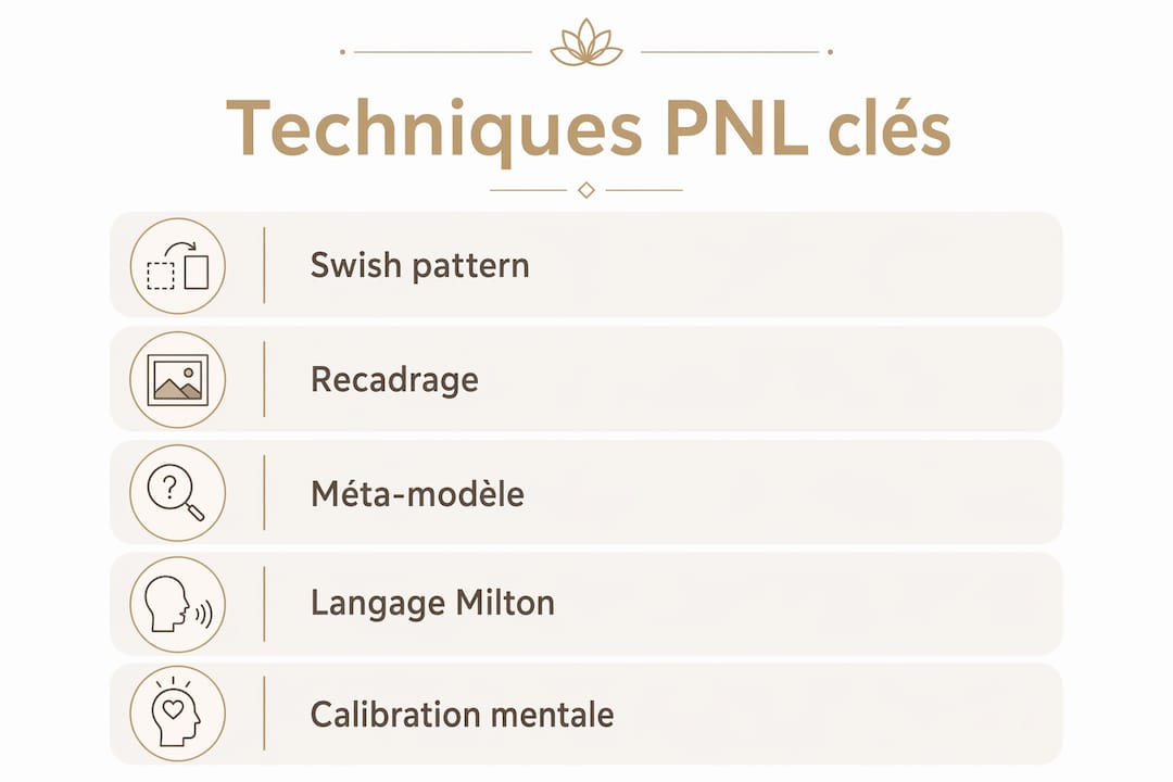 Découvrez en un coup d'œil les principales méthodes de la PNL grâce à notre infographie.