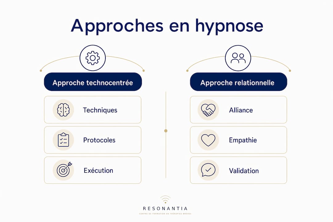 Infographie illustrant les différences entre une approche axée sur la technologie et une démarche centrée sur la relation humaine.