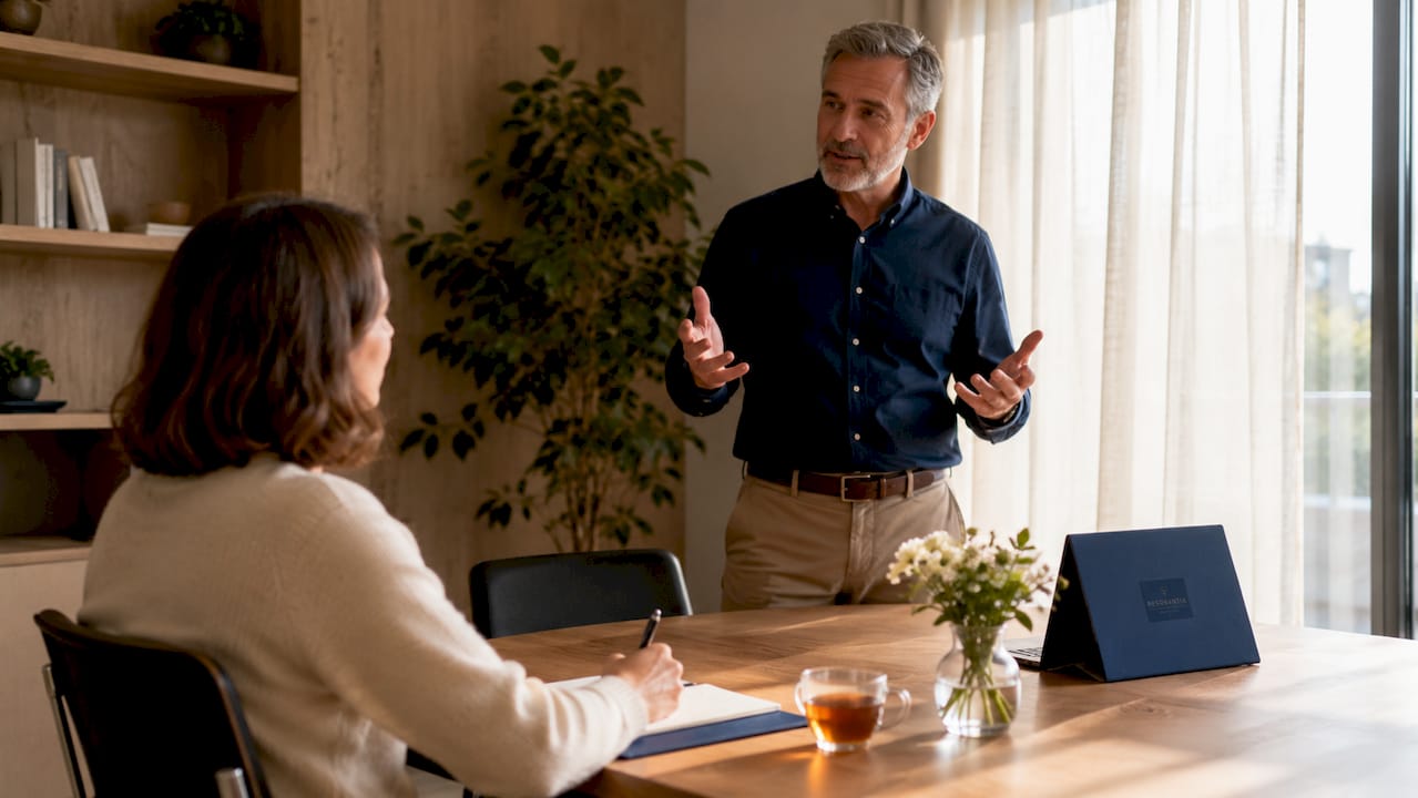 Le responsable donne des explications pendant que le formateur prend des notes.