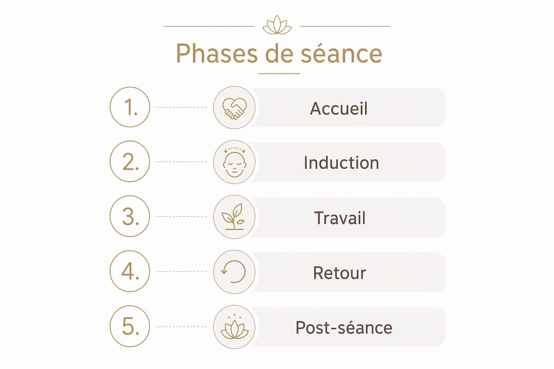 Schéma des différentes étapes d’une séance d’hypnose en cabinet