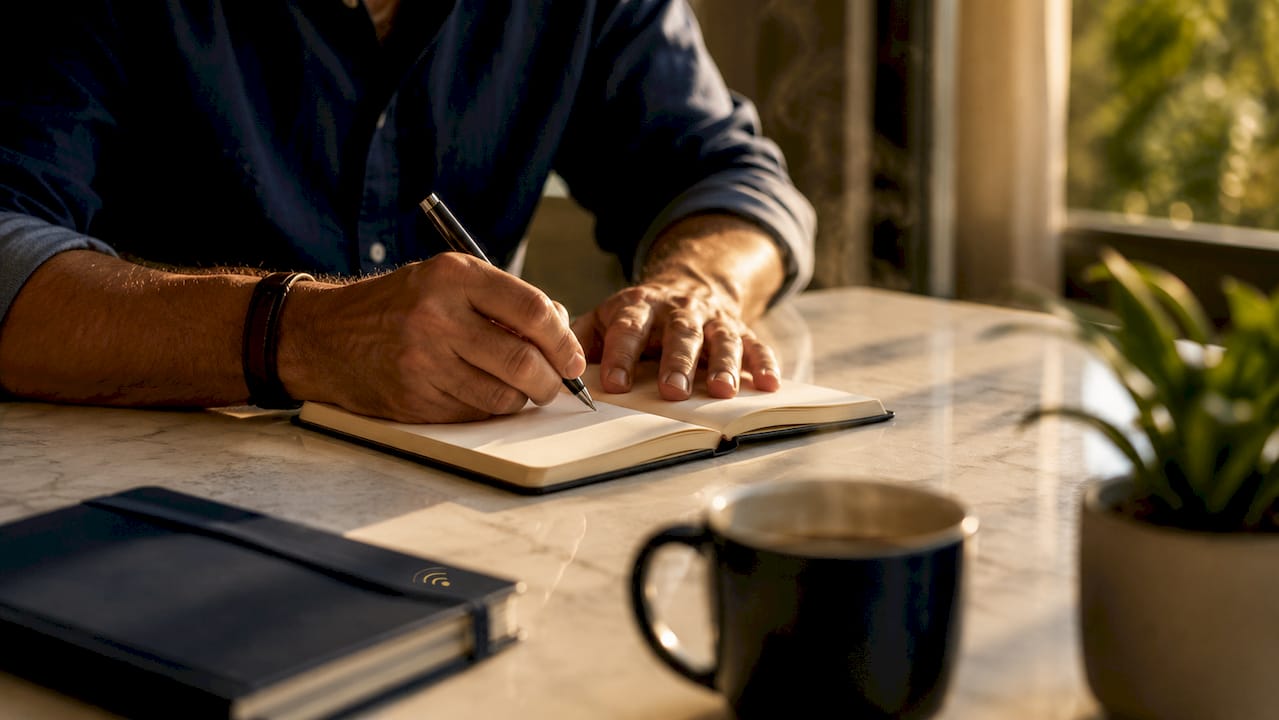 Prise de notes manuscrites lors d’une séance de coaching