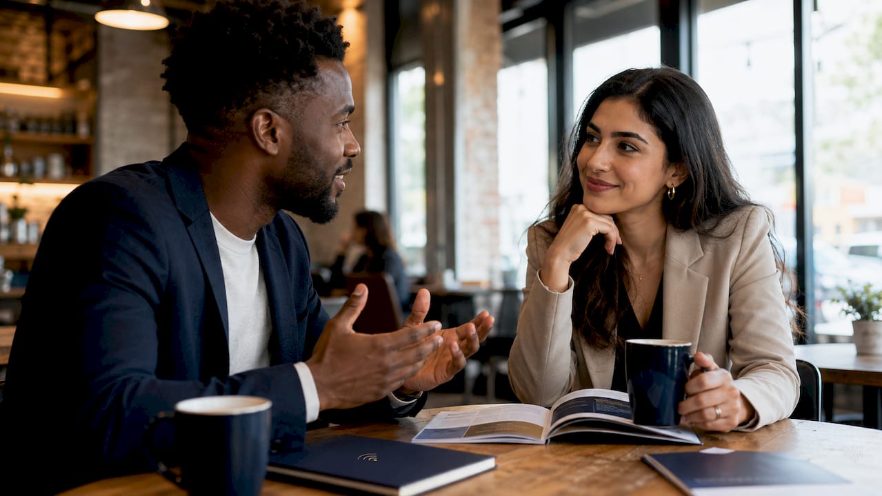 Deux collègues échangent autour des avantages d’obtenir une certification professionnelle.