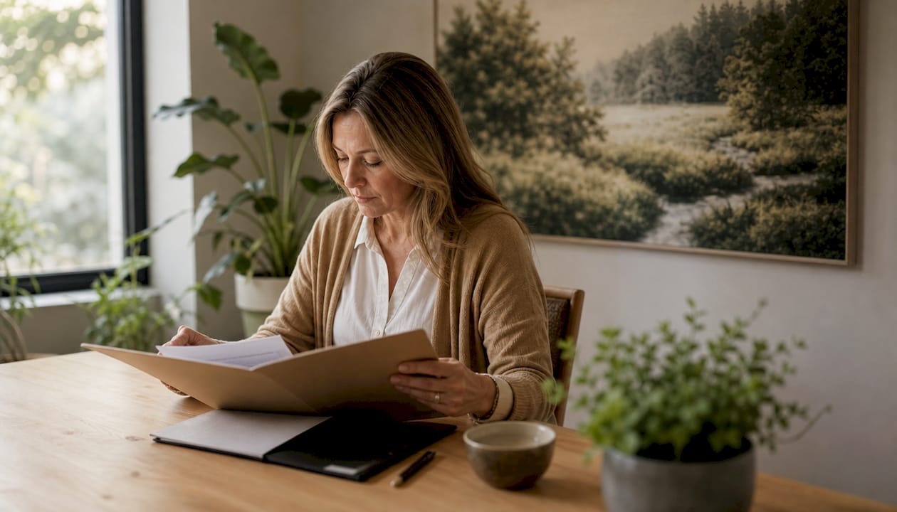 Les mains du hypnothérapeute parcourent le dossier médical posé sur son bureau.