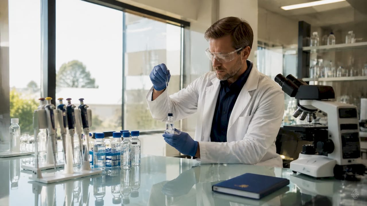 Un scientifique met au point une immunothérapie dans son laboratoire.