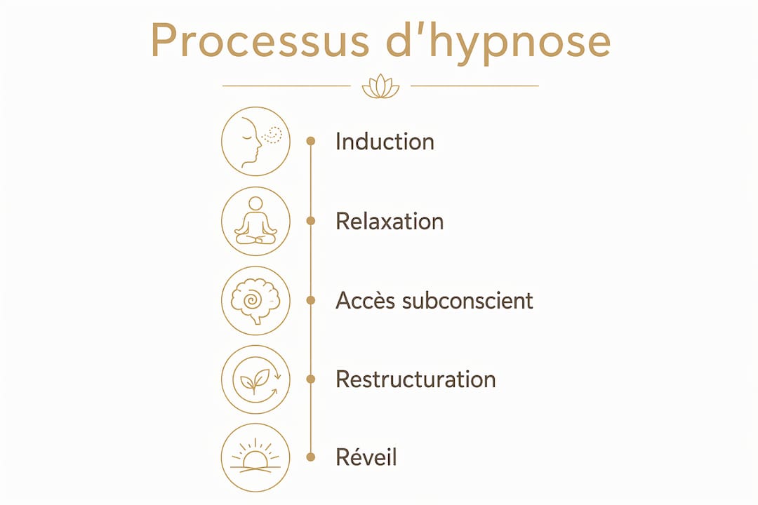 Schéma des différentes étapes d’une séance d’hypnose axée sur la gestion des émotions