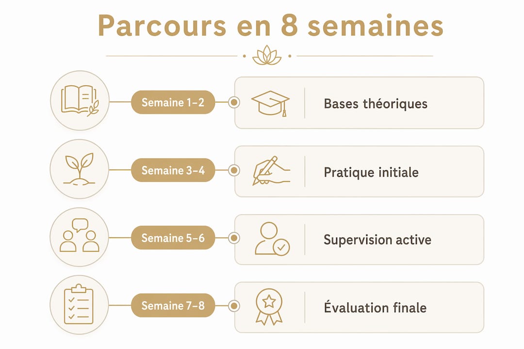 Visuel : les étapes clés de la formation en énergétique sur 8 semaines