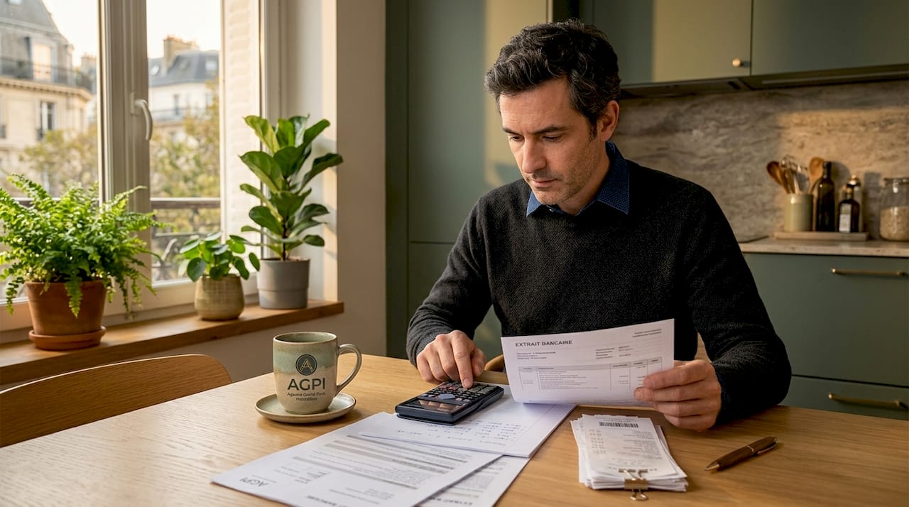 Un homme en train d’estimer les frais de notaire pour l’achat d’un logement neuf.