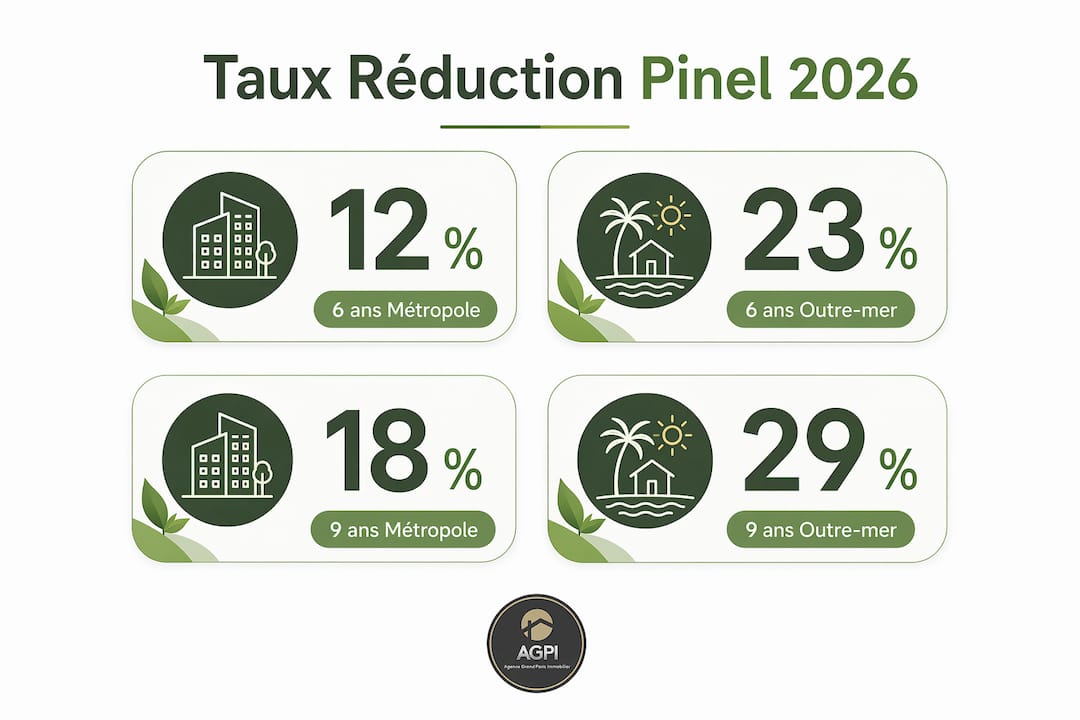 Aperçu des taux de réduction d’impôt Pinel en fonction de la durée d’engagement et de la zone géographique