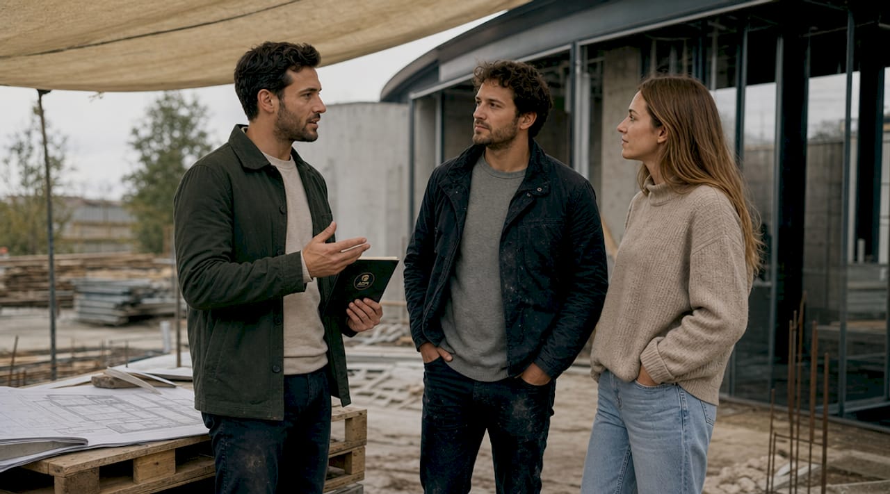 Échanges professionnels sur un chantier en VEFA