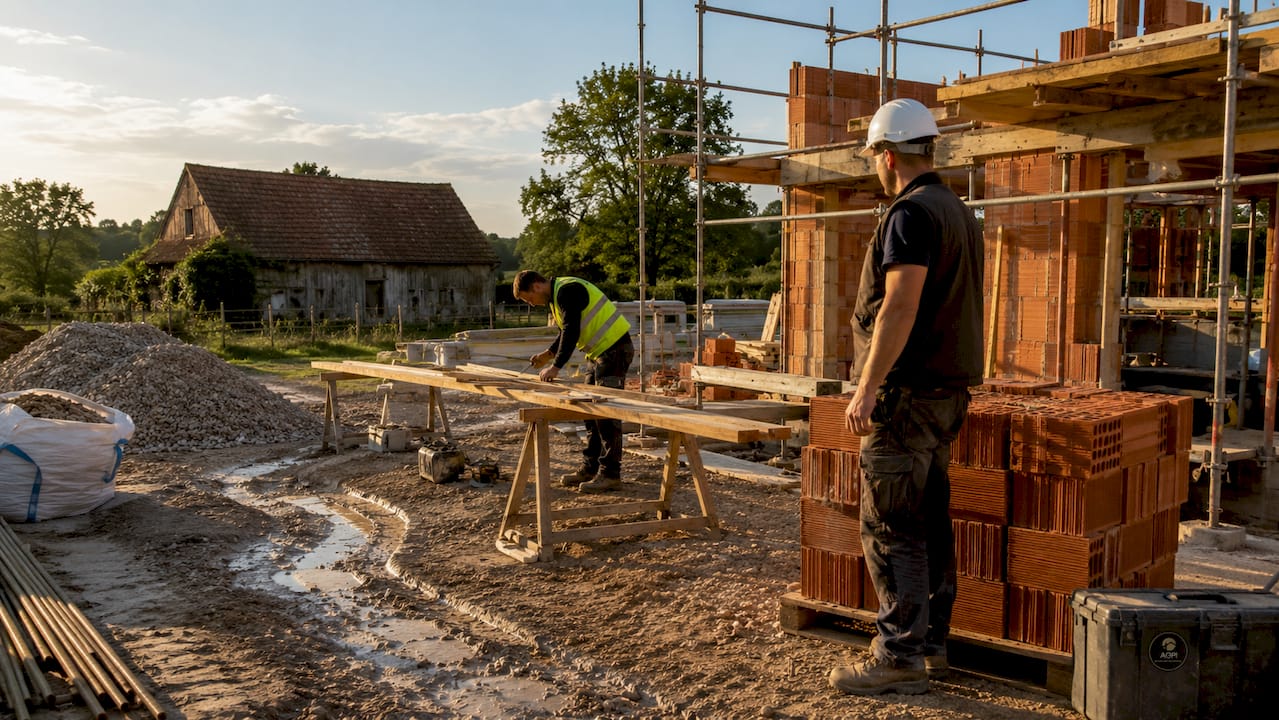 Les ouvriers présents sur les chantiers de construction de maisons traditionnelles