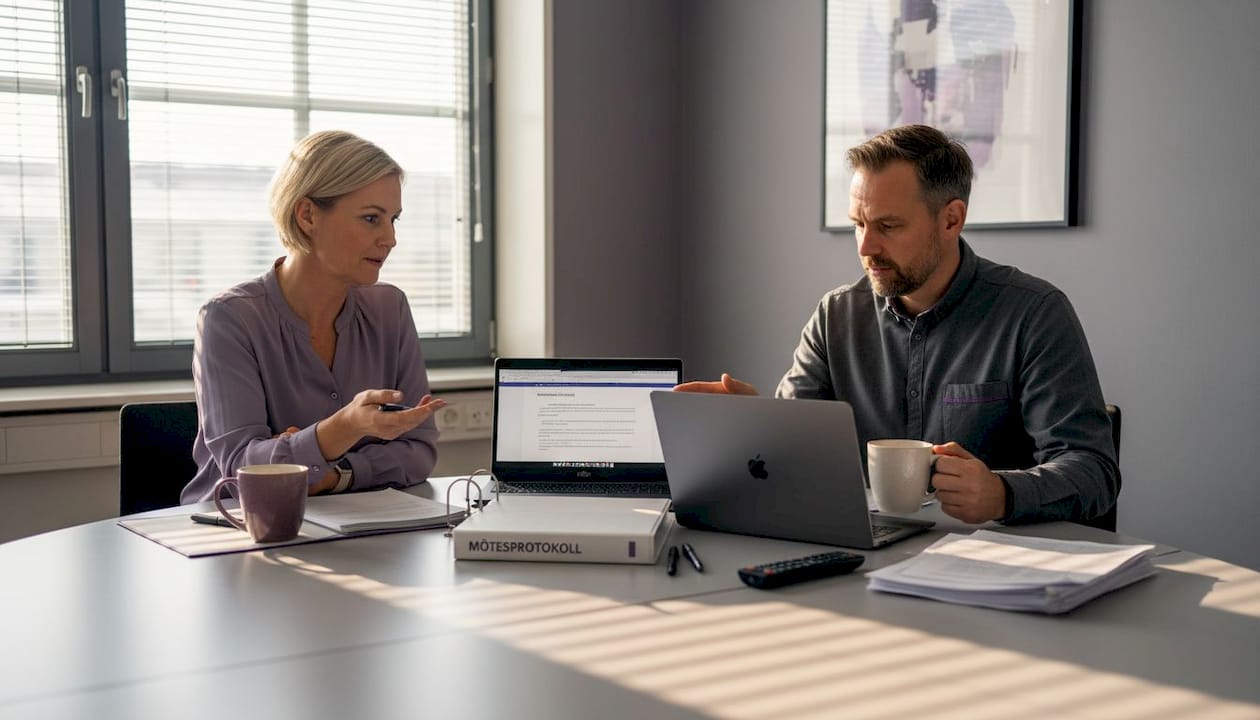 Ett gäng kollegor sitter i ett konferensrum och pratar om data.