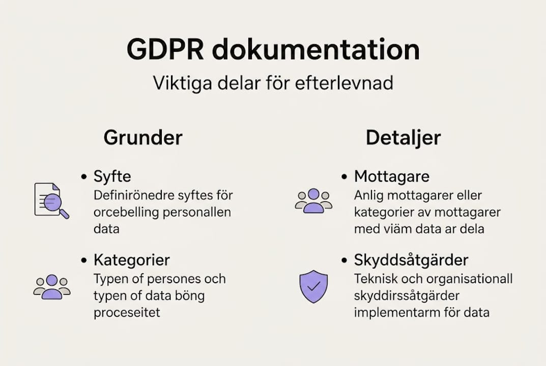 Grafisk översikt över nyckelkomponenter i GDPR-dokumentation