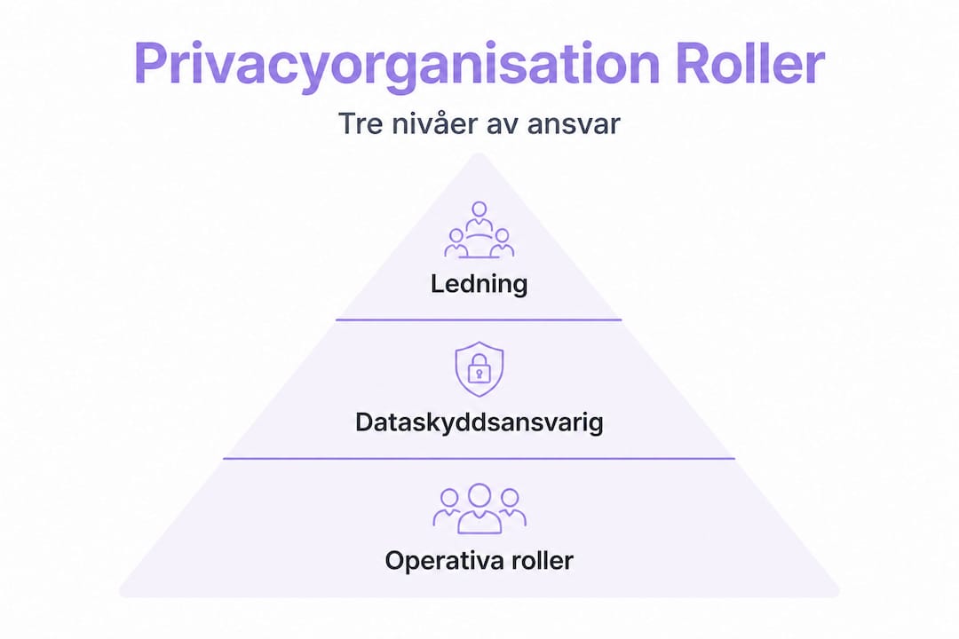 Översiktlig infographic som visar de tre nyckelrollerna inom en privacyorganisation
