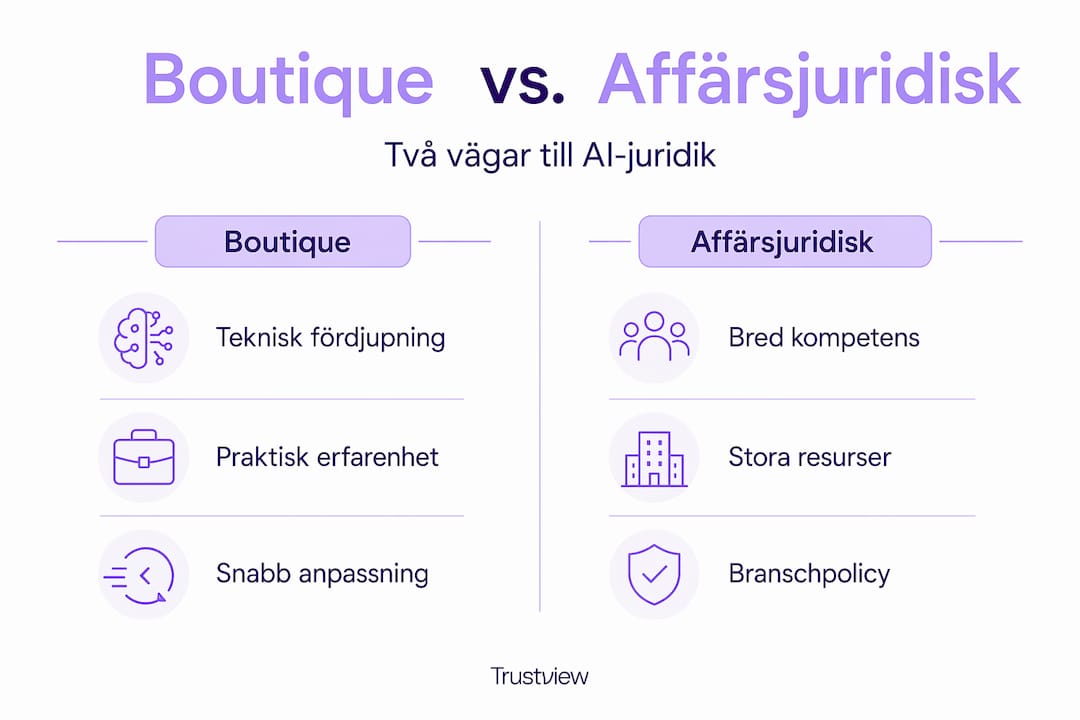 Så skiljer sig AI-jurister: jämförelse mellan nischbyråer och stora affärsjuridiska firmor – en infografik