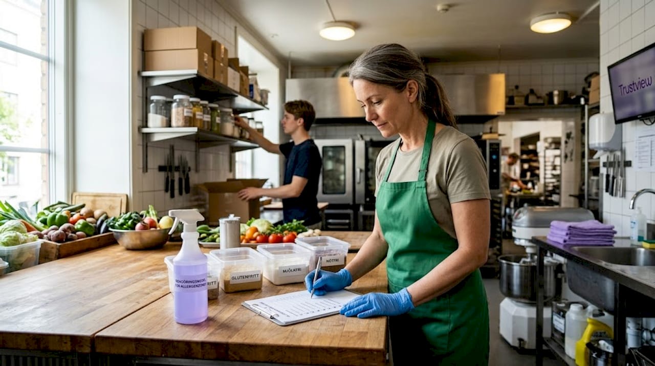 En arbetsledare ser över rutinerna för allergenkontroll i köket.