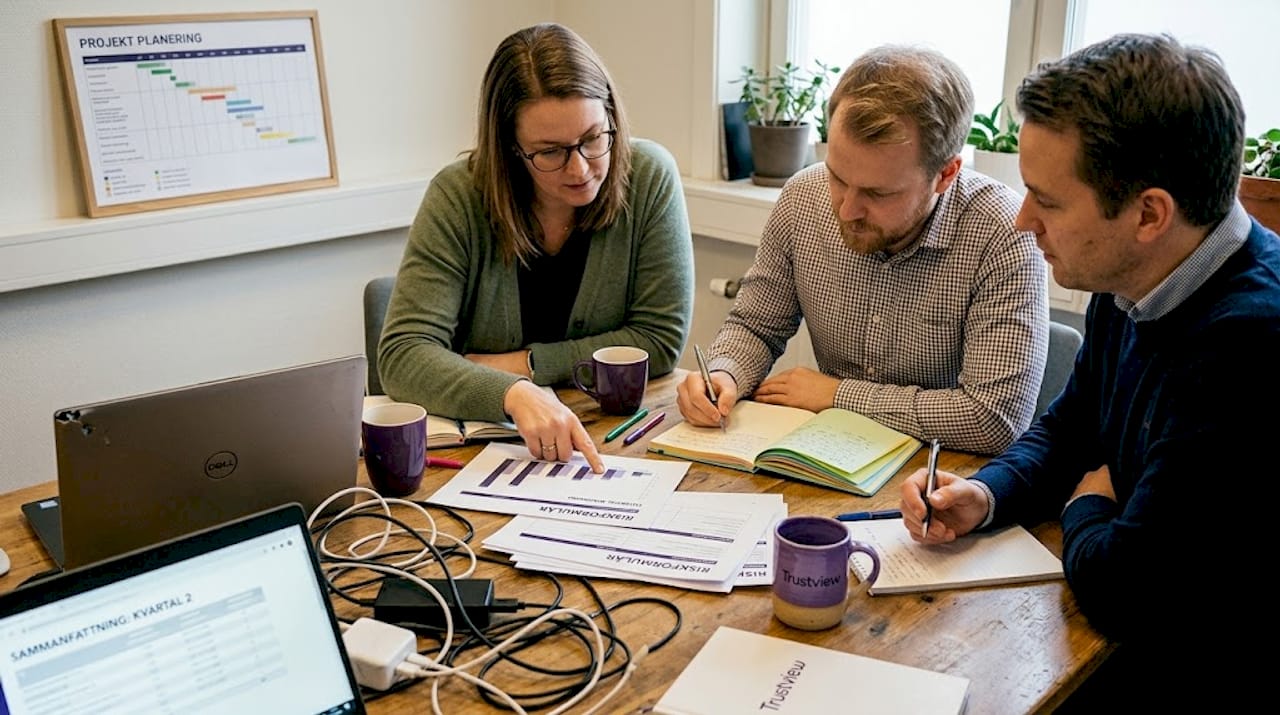 Teamet går igenom incidentrapporter för att identifiera och bedöma eventuella risker.
