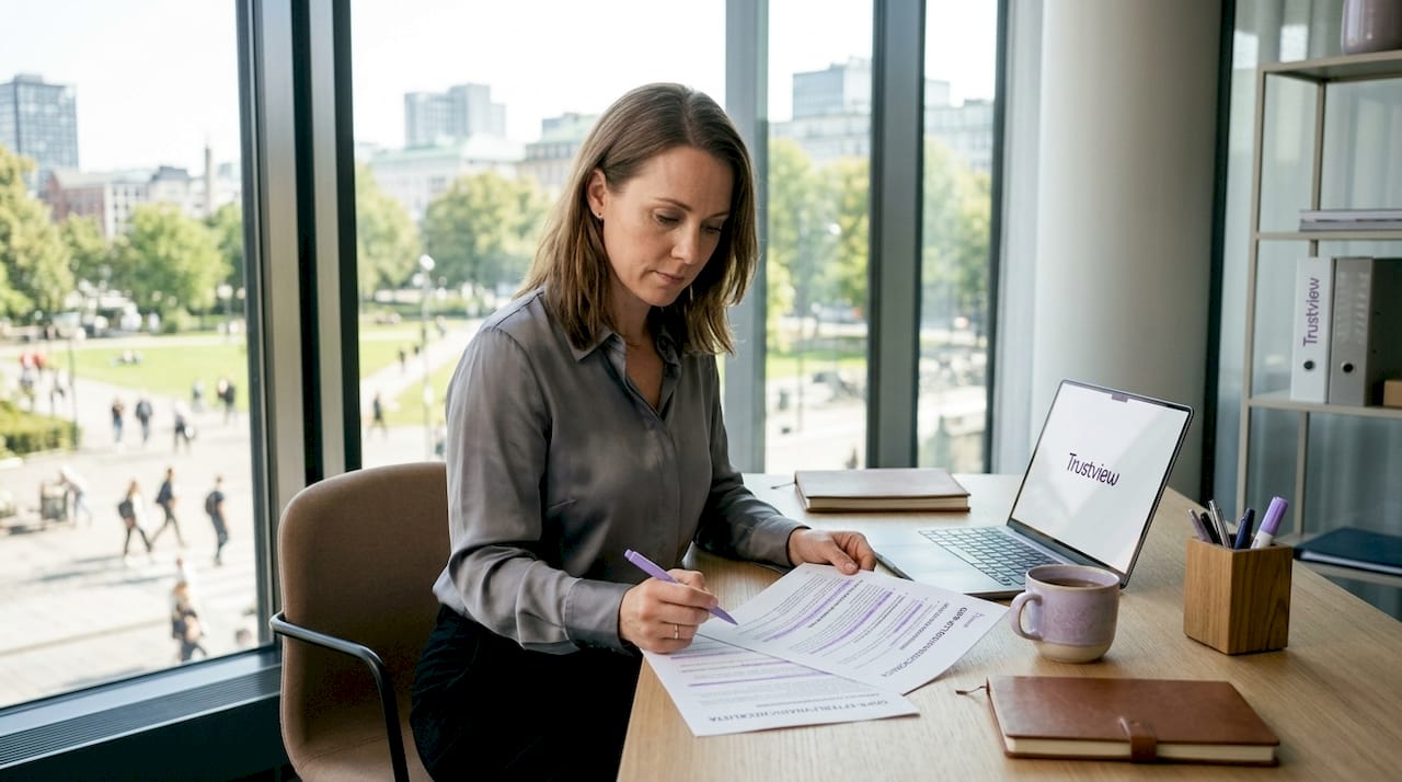 Dataskyddsansvarig går igenom GDPR-relaterade dokument på kontoret.