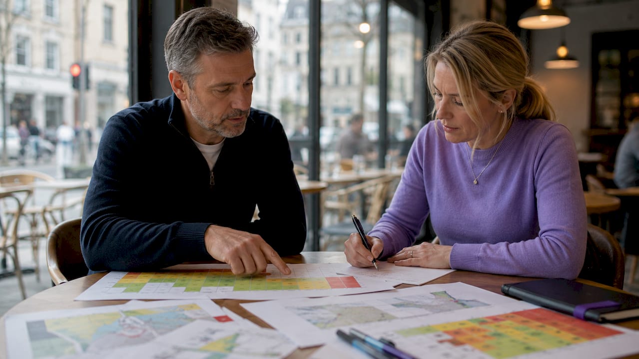 En grupp samlad runt ett bord diskuterar riskanalys tillsammans.