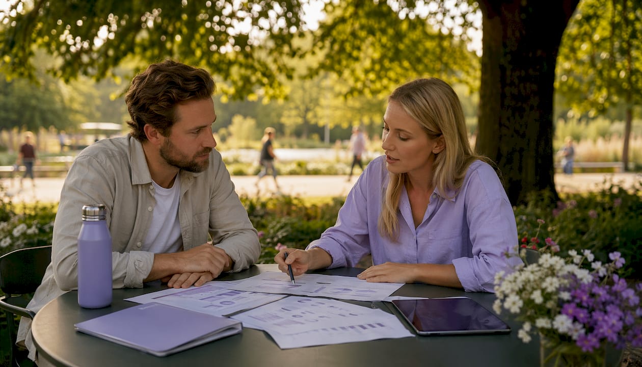 Kollegor går igenom och diskuterar viktiga områden för leverantörsbedömning.
