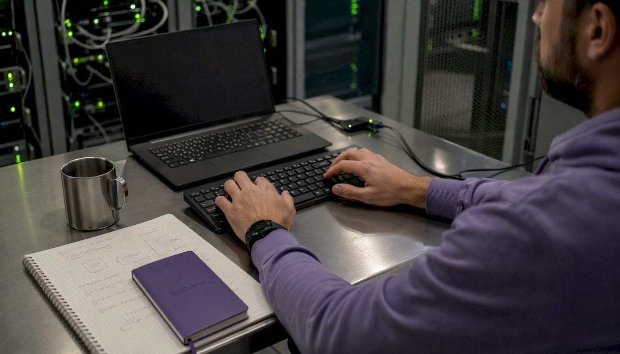 IT-specialist som arbetar i serverhallen